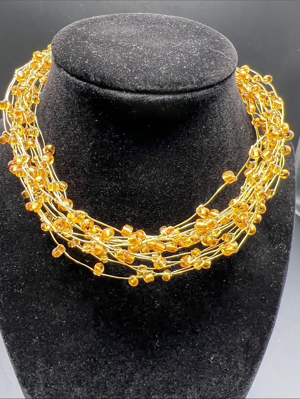 Gold Multi-Strand Beaded Statement Necklace - Women Jewelry